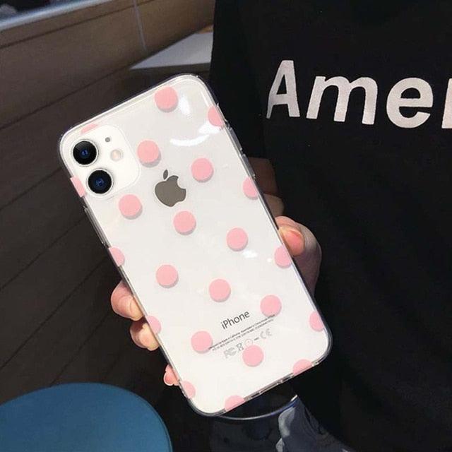 Transparent  Phone Case For iPhone 13 12 11 14 Pro Little Dots Love Heart Clear Back Cover Vintage Women Girls Soft Anti-Scratch Protective Cases for iPhone