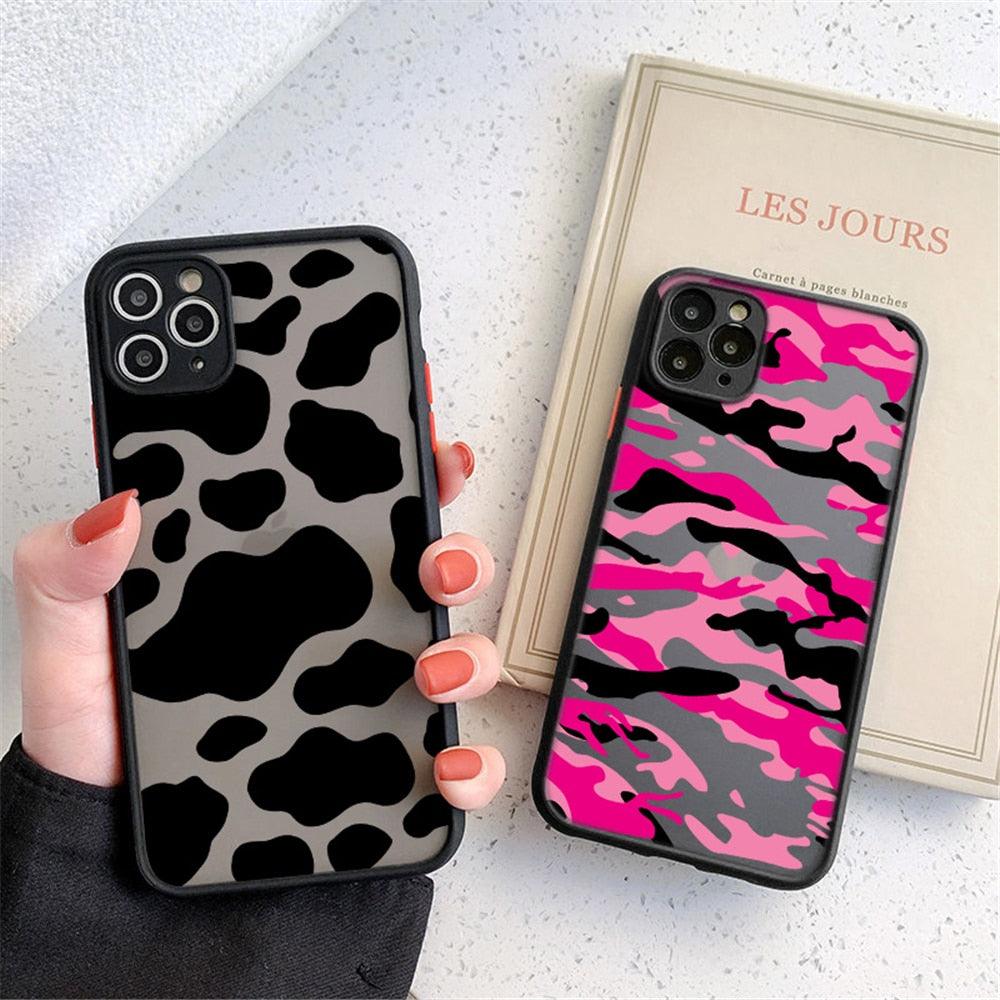 Fashion Leopard Pattern Case For iPhone 13 14 Pro MaxXS Max XR X Shockproof Cover Clear Bumper Women Girl Phone Case Cover with Black Leopard Print Designed for iPhone