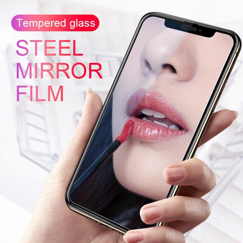 Glue Anti Scratch Mirror Screen Protector Tempered Glass For iphone 13 12 11 Pro XS Max X XR 7 8 Plus Makeup Mirror Tempered Glass for Iphone 11 12Pro 13pro Max Mirror Screen Protectors