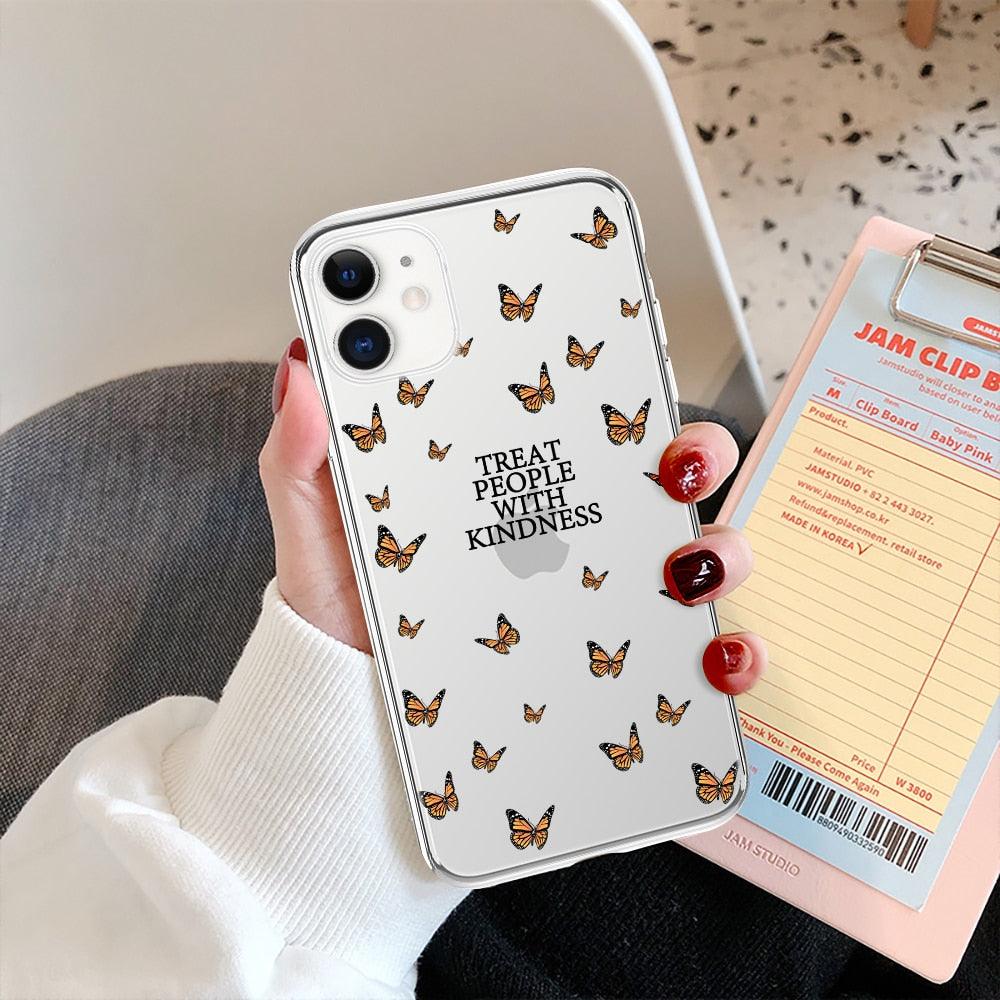 Fashion Butterfly Transparent Phone Case For iPhone 11 12 13 Pro Max 12 Mini Beautiful Butterfly Soft Butterfly Silicone Protective Case Clear Back Cover