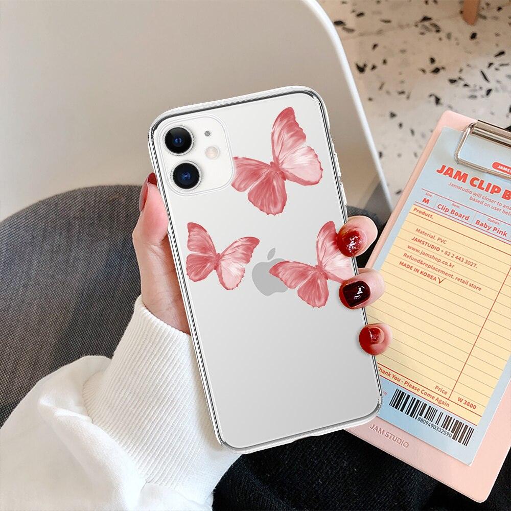 Fashion Butterfly Transparent Phone Case For iPhone 11 12 13 Pro Max 12 Mini Beautiful Butterfly Soft Butterfly Silicone Protective Case Clear Back Cover