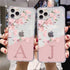 Fashion Initial Letter A Z Fashion Phone Case For iPhone 13 11 Pro Max 12 Pro Max Mini X XR 7 8Plus Luxury Pink Transparent Soft Ultra Slim Anti-Scratch Flower Clear Cover