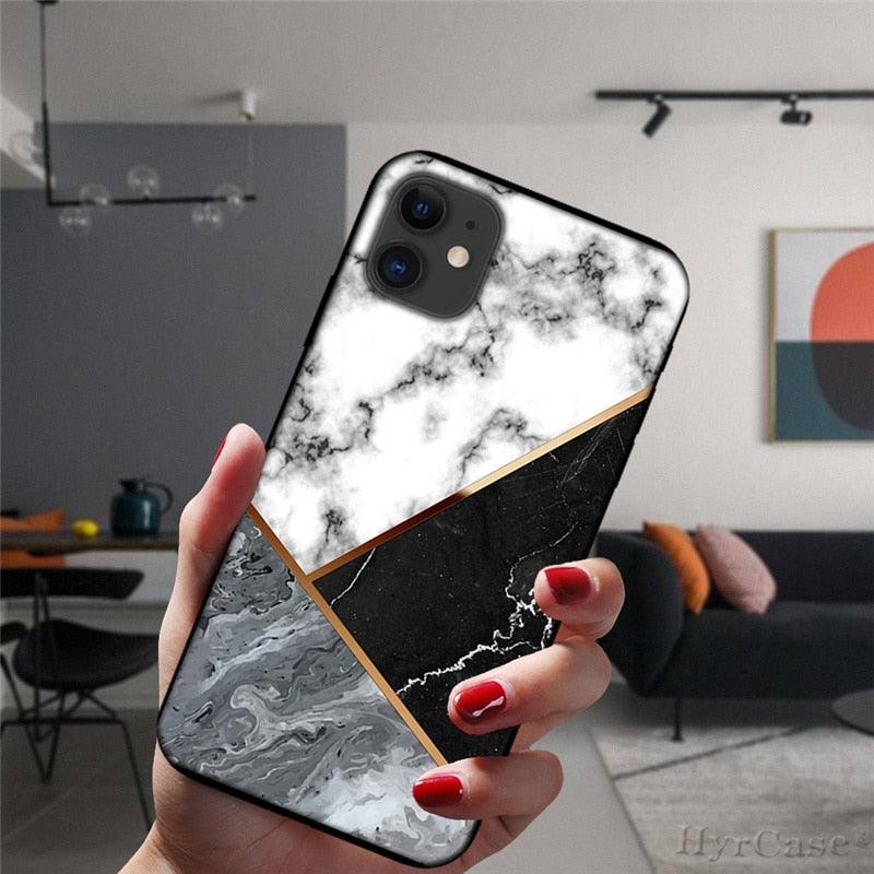 Unique Abstract Ultra Thin Sparkle Soft Silicone Case For iPhone XS Max 8 7 Plus X XR 6 6S 5S Mini Black Phone Case Marble Geometric Art Soft Silicone Cover