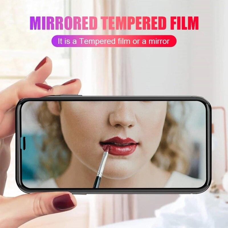 Glue Anti Scratch Mirror Screen Protector Tempered Glass For iphone 13 12 11 Pro XS Max X XR 7 8 Plus Makeup Mirror Tempered Glass for Iphone 11 12Pro 13pro Max Mirror Screen Protectors