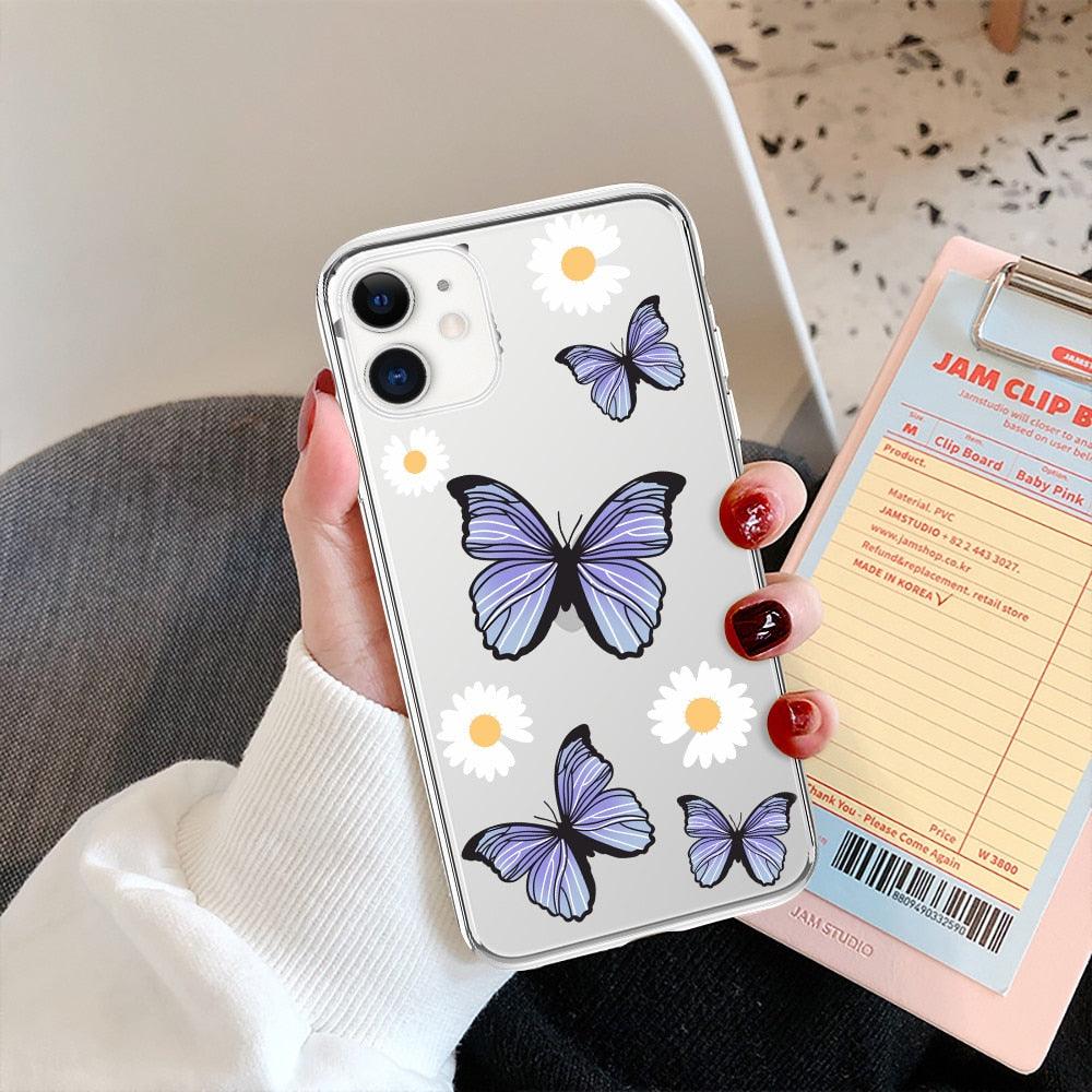 Fashion Butterfly Transparent Phone Case For iPhone 11 12 13 Pro Max 12 Mini Beautiful Butterfly Soft Butterfly Silicone Protective Case Clear Back Cover