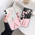 Fashion Initial Letter A Z Fashion Phone Case For iPhone 13 11 Pro Max 12 Pro Max Mini X XR 7 8Plus Luxury Pink Transparent Soft Ultra Slim Anti-Scratch Flower Clear Cover