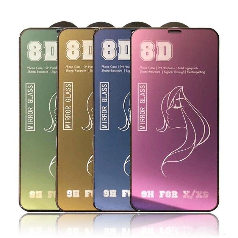Glue Anti Scratch Mirror Screen Protector Tempered Glass For iphone 13 12 11 Pro XS Max X XR 7 8 Plus Makeup Mirror Tempered Glass for Iphone 11 12Pro 13pro Max Mirror Screen Protectors