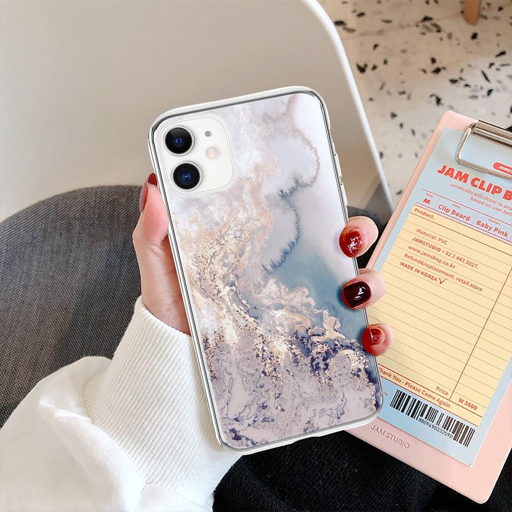 Fashion Marble Pattern Phone Case For iPhone 13 12 11 Pro Max 7 8 6 6S Plus X XR XS Max 12Mini 5 5S SE Cute Soft TPU Cover Full Body Protection with Raised Bezel