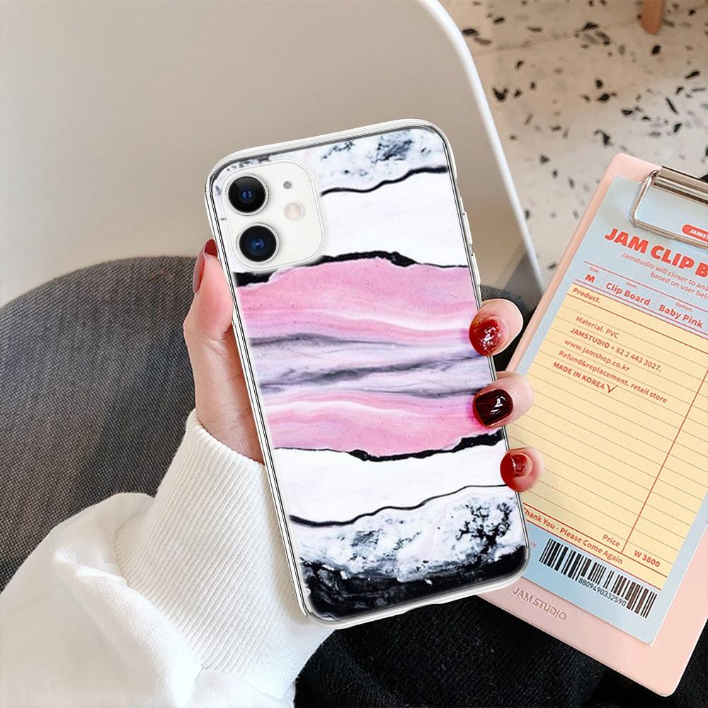 Fashion Marble Pattern Phone Case For iPhone 13 12 11 Pro Max 7 8 6 6S Plus X XR XS Max 12Mini 5 5S SE Cute Soft TPU Cover Full Body Protection with Raised Bezel
