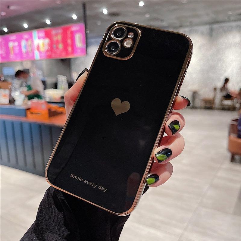 Retro  Love Heart Phone Case For iPhone 12 13 11 Pro Max XR X XS Max 8 Plus 14 Soft Silicone Camera Protective Back Cover Luxury Bling Plating Soft Back Cover Raised Full Camera Protection Bumper Silicone Shockproof Phone Case for iPhone