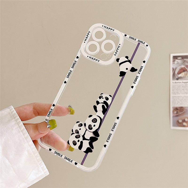 Funny Cute Panda Clear Phone Case For iPhone 14 13 Pro Max 12 11 X XS XR 7 8Plus SE Animal Couple Transparent Soft Panda Pattern Phone Case Stylish Shockproof Protective Cover for Man Women