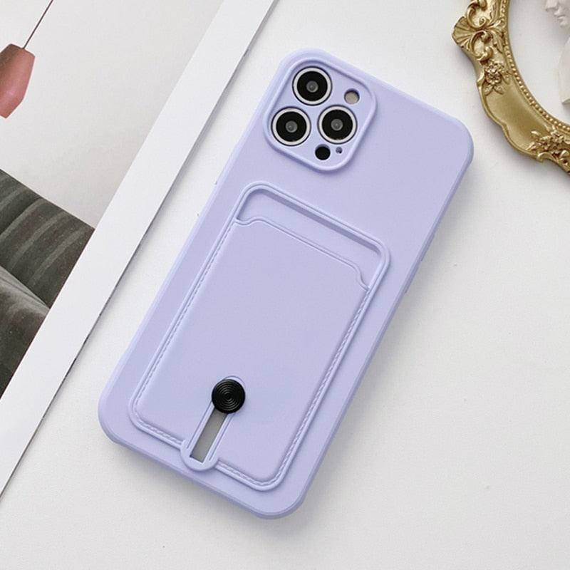 Unique Silicone Solid Color Phone Case For iPhone 11 12 13 Mini case For iPhone 11 Pro Case Cover Silicone Wallet Card Holder Compatible With Smartphones Minimalist Style Lightweight iphone Case