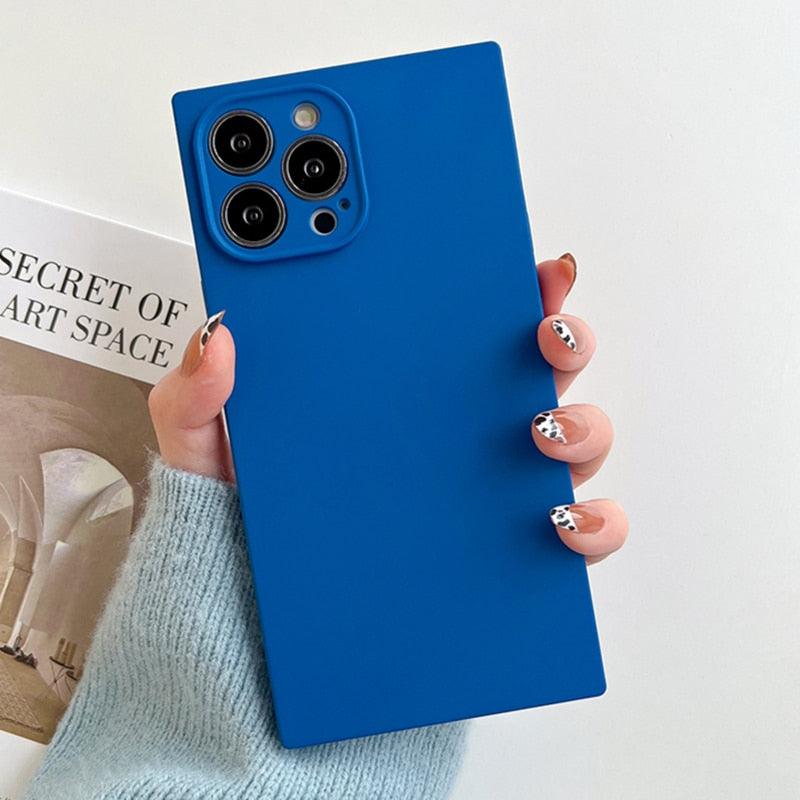 Fashion Candy Color Square Soft Silicone Phone Case For iPhone 13 11 12 Pro Max Bumper Shockproof Cover Square Silicone Camera Case Ultra Thin Lightweight Silky Soft Case Compatible with iPhone
