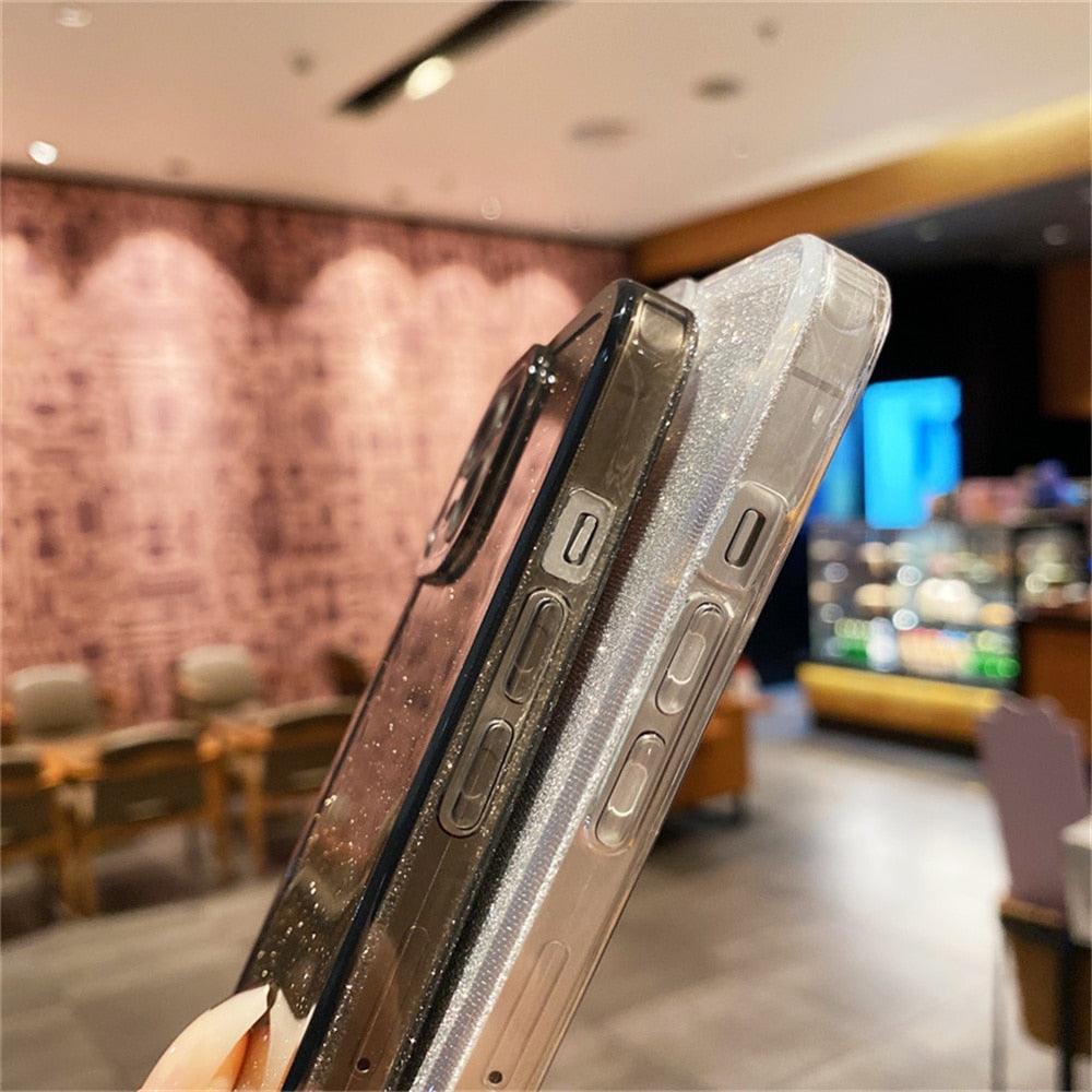 Solid Color Silicon For iPhone 12 Case Fashion Glitter Phone Case For iPhone 13 11 Pro Max X XR XS Max 8 Plus Glitter Shiny Elegant Case Luxury Clear Transparent Colored Case for iPhone