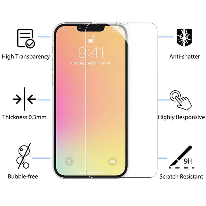 4PCS Tempered Glass for iPhone 11 12 13 14 Pro XR X XS Max Screen Protector on for iPhone 12 Pro Max Mini 7 8 6 6S Plus SE Glass Tempered Glass Easy Frame Installation HD Ultra-Thin Screen Protector