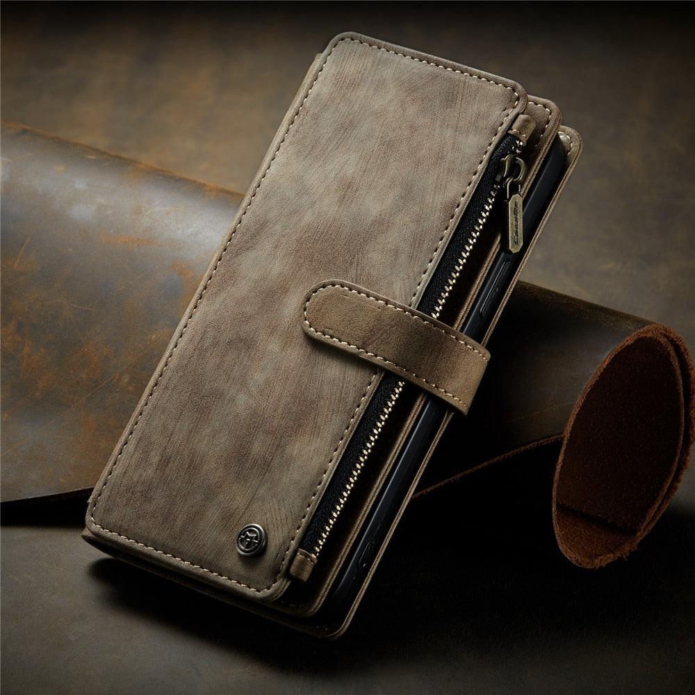 Vintage Card Holder Leather Wallet Case for iPhone 11 12 13 14 Pro Max Mini XR XS Max 8 7 6s Plus SE Storage Pocket Cover Flip Case PU Leather Protective Case With Magnetic Closure
