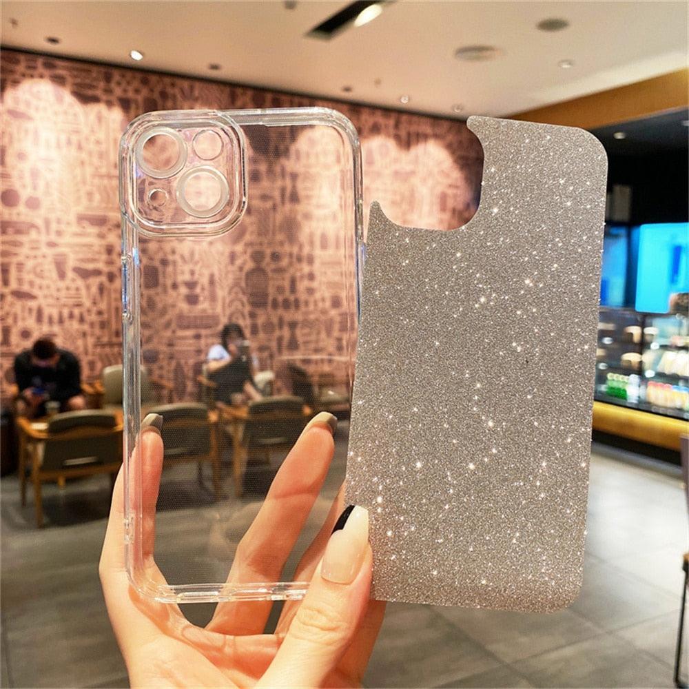 Solid Color Silicon For iPhone 12 Case Fashion Glitter Phone Case For iPhone 13 11 Pro Max X XR XS Max 8 Plus Glitter Shiny Elegant Case Luxury Clear Transparent Colored Case for iPhone
