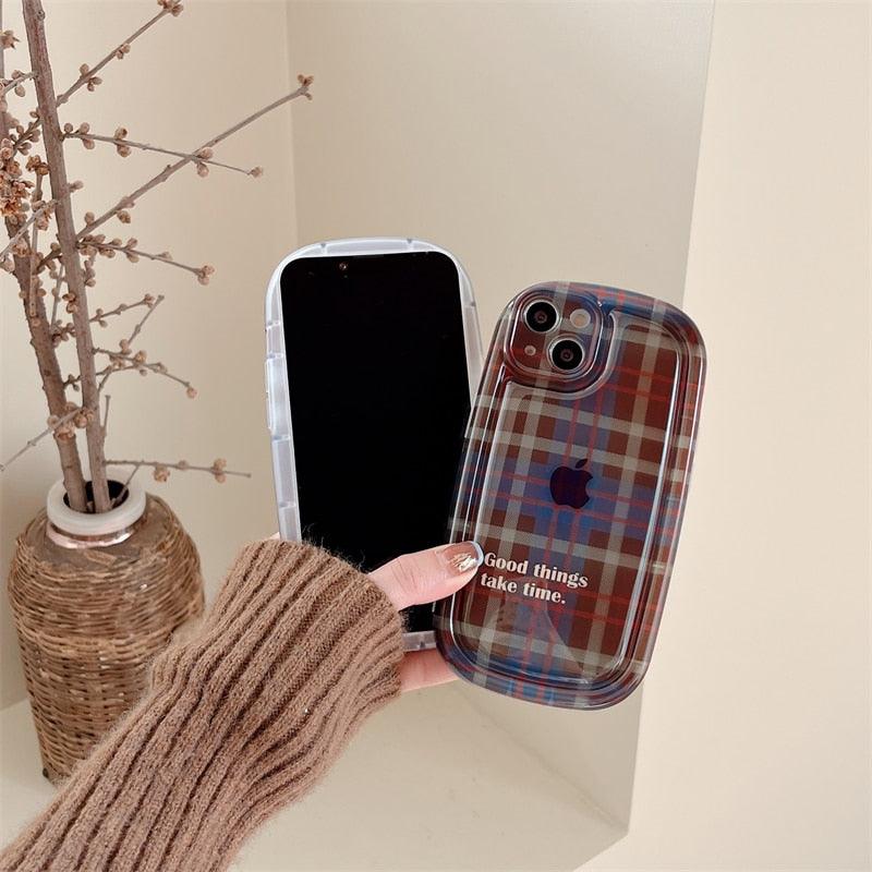 Cute Scottish Plaid Lattice Soft Case For Iphone 14 13 12 11 Pro Max X Xr Xs Max Lovely Dog Shockproof Protective Cover Checkered Plaid Soft Silicone Case
