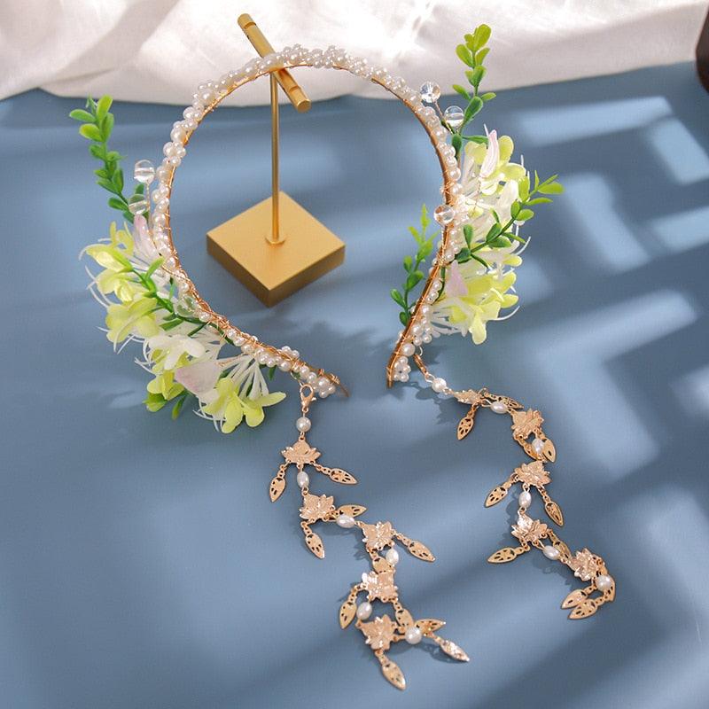 Long Tassel Headbands Hairband Simulated Pearl Leaf Tiaras and Crowns Forehead Jewelry for Women Girls Hair Accessories  Hair Band Headpiece Classic Hair Accessories Soft Sister Crown