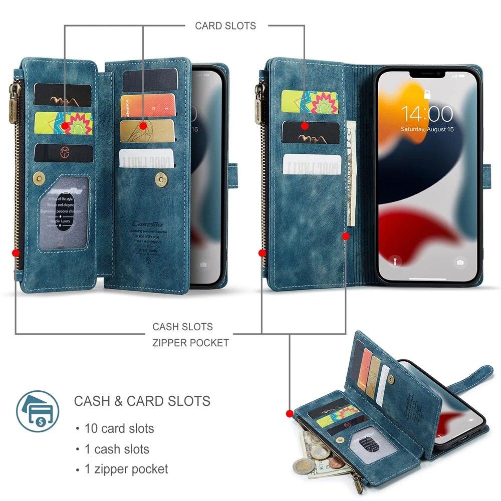 Vintage Card Holder Leather Wallet Case for iPhone 11 12 13 14 Pro Max Mini XR XS Max 8 7 6s Plus SE Storage Pocket Cover Flip Case PU Leather Protective Case With Magnetic Closure