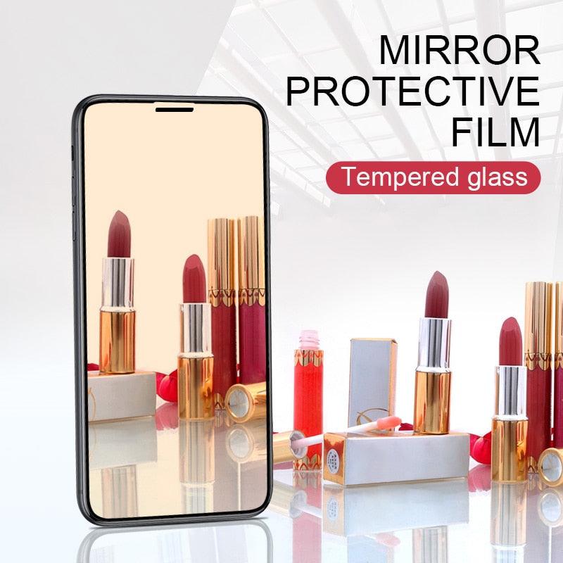 Glue Anti Scratch Mirror Screen Protector Tempered Glass For iphone 13 12 11 Pro XS Max X XR 7 8 Plus Makeup Mirror Tempered Glass for Iphone 11 12Pro 13pro Max Mirror Screen Protectors