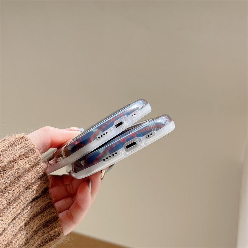 Cute Scottish Plaid Lattice Soft Case For Iphone 14 13 12 11 Pro Max X Xr Xs Max Lovely Dog Shockproof Protective Cover Checkered Plaid Soft Silicone Case
