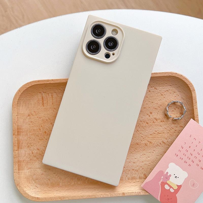 Fashion Candy Color Square Soft Silicone Phone Case For iPhone 13 11 12 Pro Max Bumper Shockproof Cover Square Silicone Camera Case Ultra Thin Lightweight Silky Soft Case Compatible with iPhone