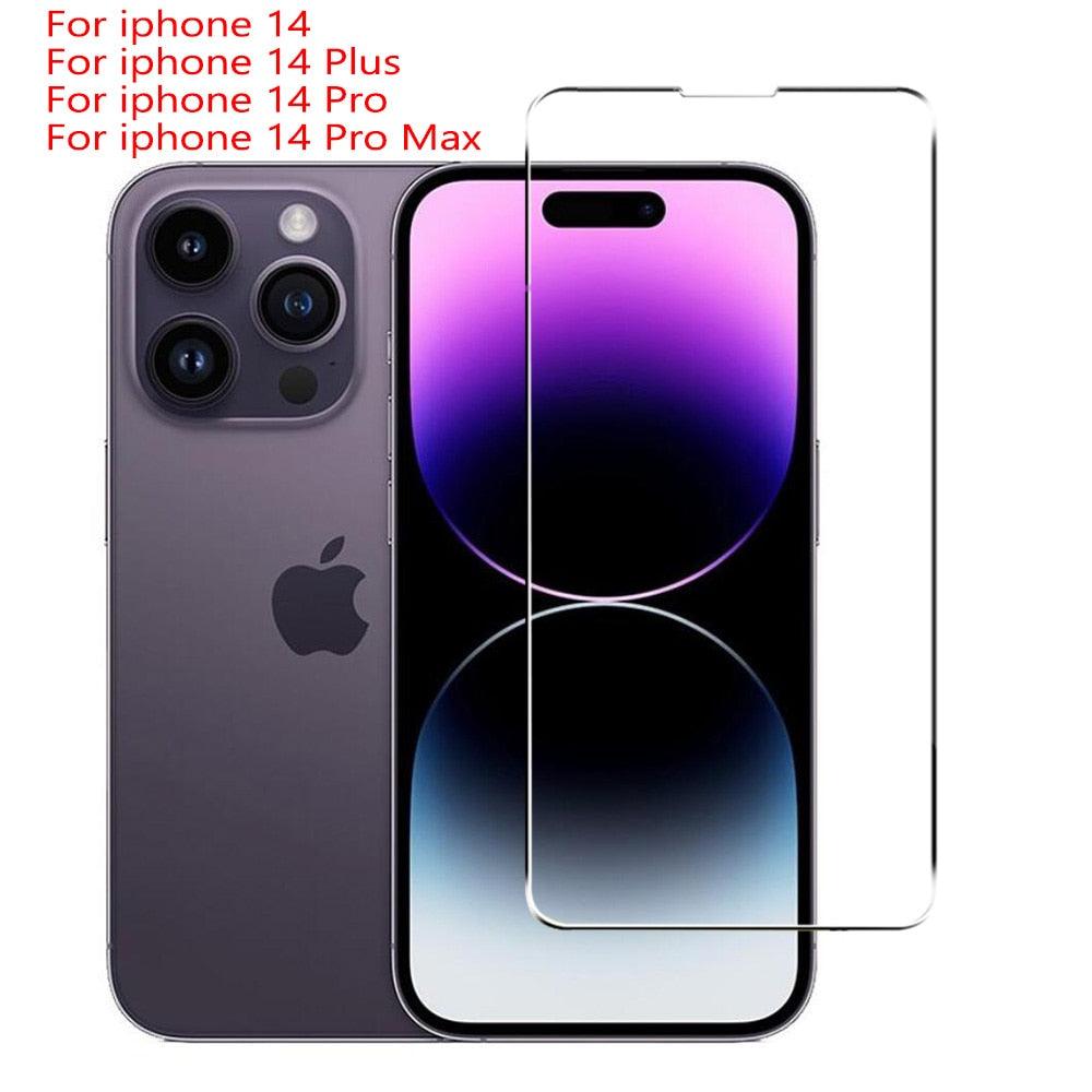 4Pcs Protective glass on For iPhone 14 13 12 11 Pro Max XS XR Mini screen protector Tempered glass For iphone 7 8 14 Plus glass Clear Screen Protector Guard Anti Scratch Screen Protector For iPhone