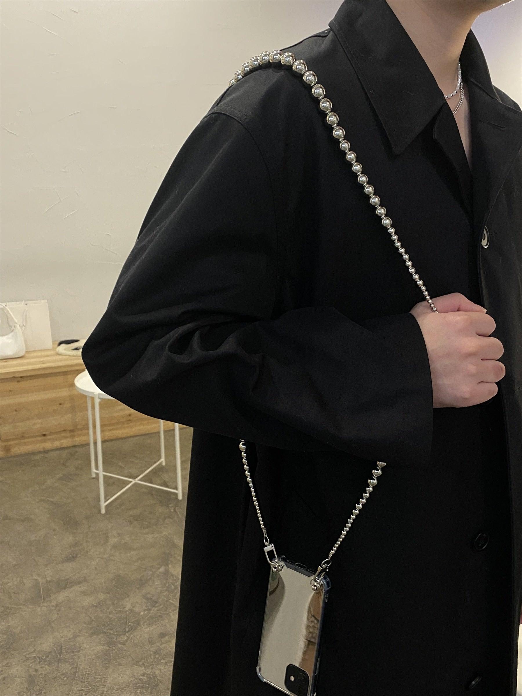 Phone case Necklace Irregular Silver Beads Chain Mirror Case for iPhone 11 12 13 14 Pro Max XR X XS 7 8 Plus Cover Crossbody Case Clear Transparent + Phone Cover with Metal Chain Strap