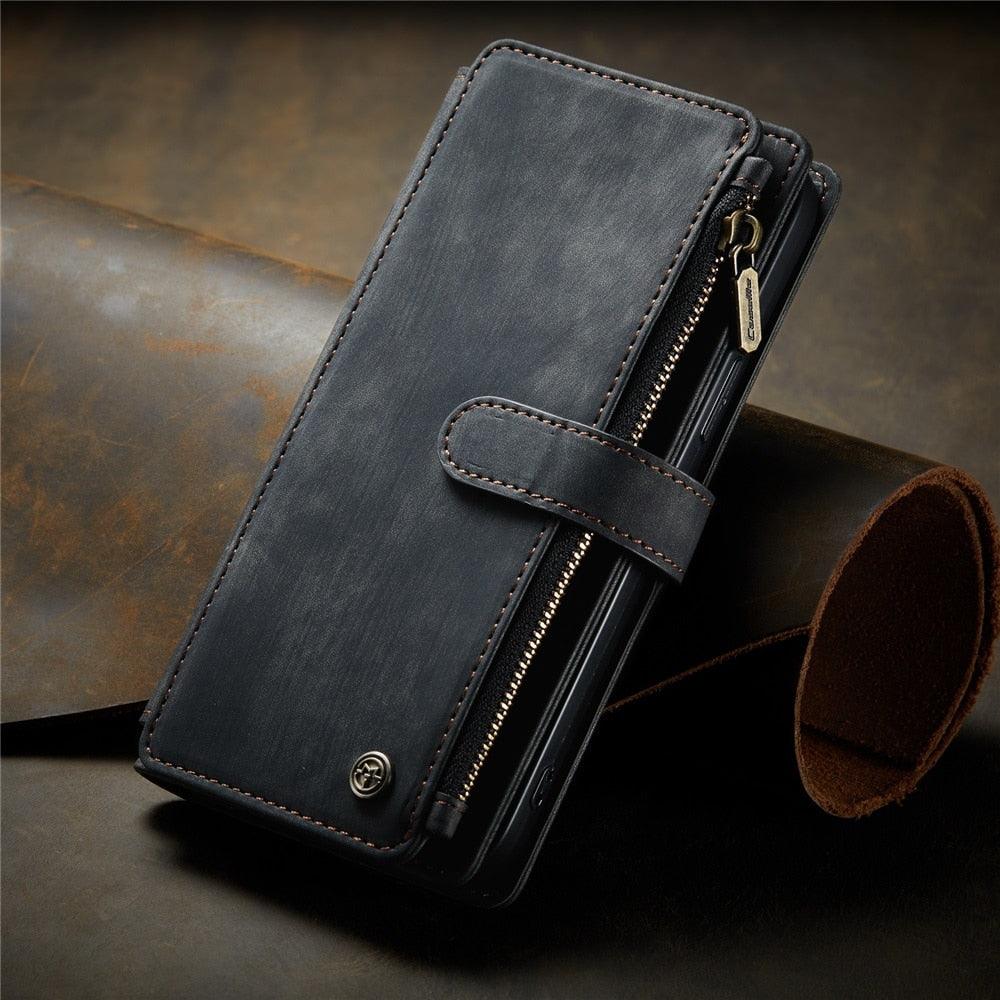Vintage Card Holder Leather Wallet Case for iPhone 11 12 13 14 Pro Max Mini XR XS Max 8 7 6s Plus SE Storage Pocket Cover Flip Case PU Leather Protective Case With Magnetic Closure