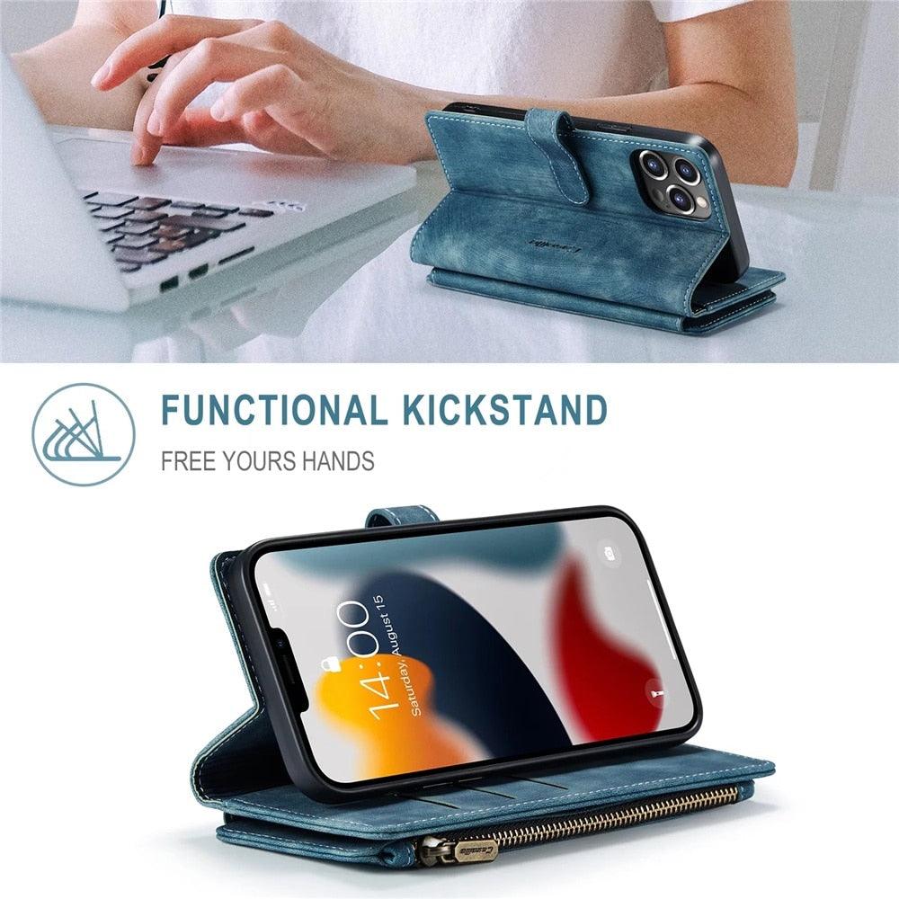 Vintage Card Holder Leather Wallet Case for iPhone 11 12 13 14 Pro Max Mini XR XS Max 8 7 6s Plus SE Storage Pocket Cover Flip Case PU Leather Protective Case With Magnetic Closure