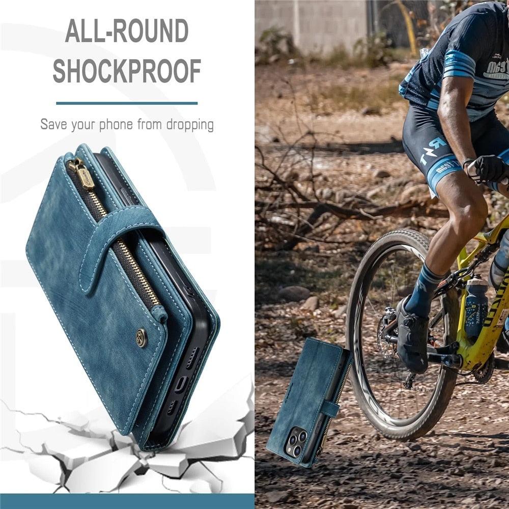 Vintage Card Holder Leather Wallet Case for iPhone 11 12 13 14 Pro Max Mini XR XS Max 8 7 6s Plus SE Storage Pocket Cover Flip Case PU Leather Protective Case With Magnetic Closure