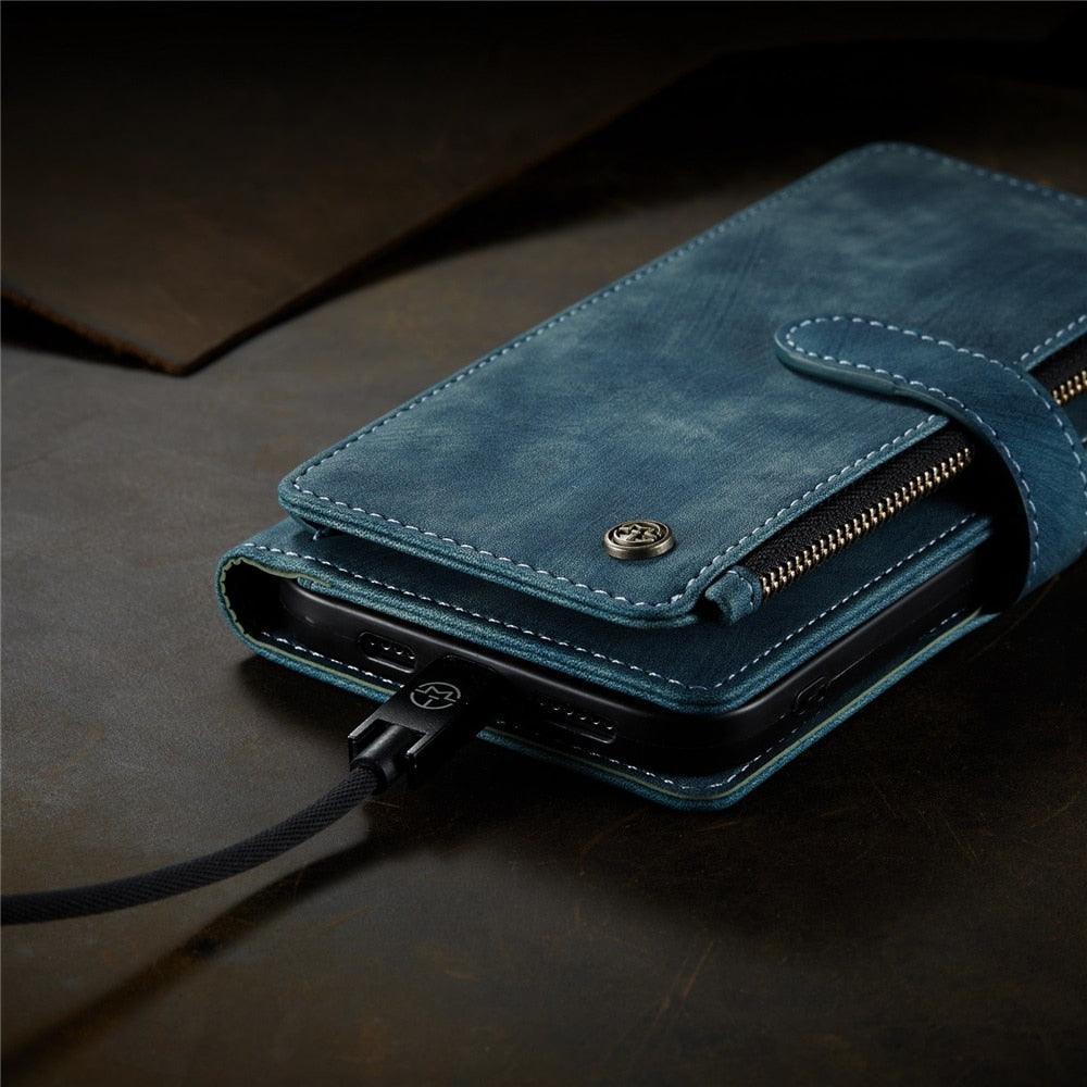 Vintage Card Holder Leather Wallet Case for iPhone 11 12 13 14 Pro Max Mini XR XS Max 8 7 6s Plus SE Storage Pocket Cover Flip Case PU Leather Protective Case With Magnetic Closure