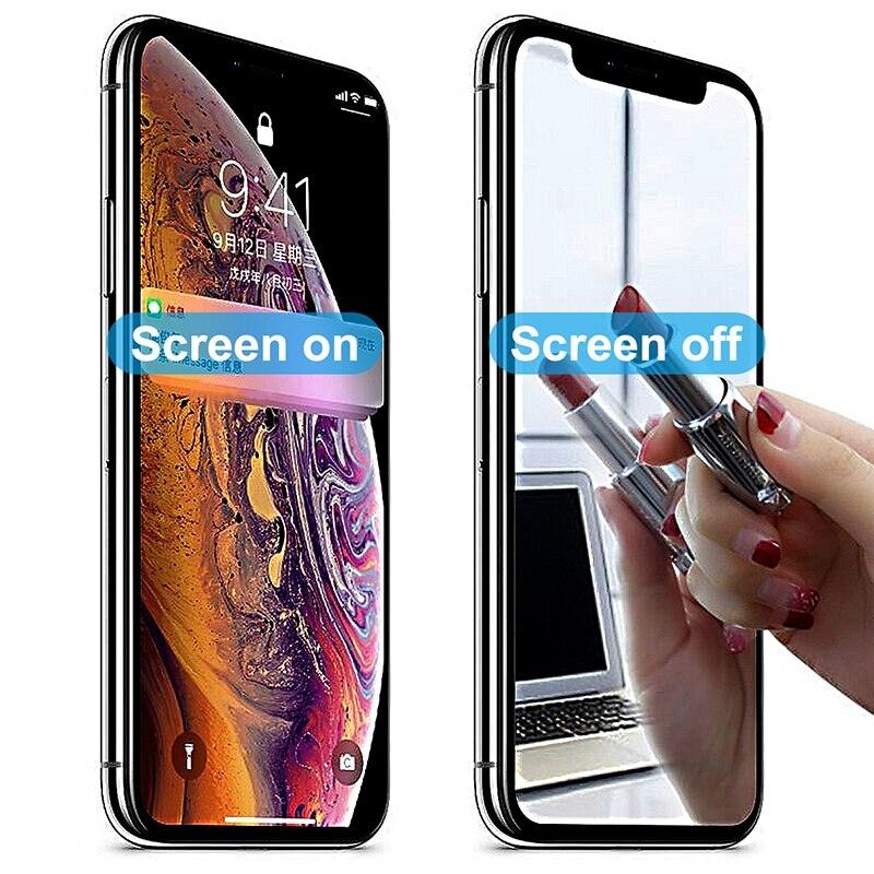Glue Anti Scratch Mirror Screen Protector Tempered Glass For iphone 13 12 11 Pro XS Max X XR 7 8 Plus Makeup Mirror Tempered Glass for Iphone 11 12Pro 13pro Max Mirror Screen Protectors