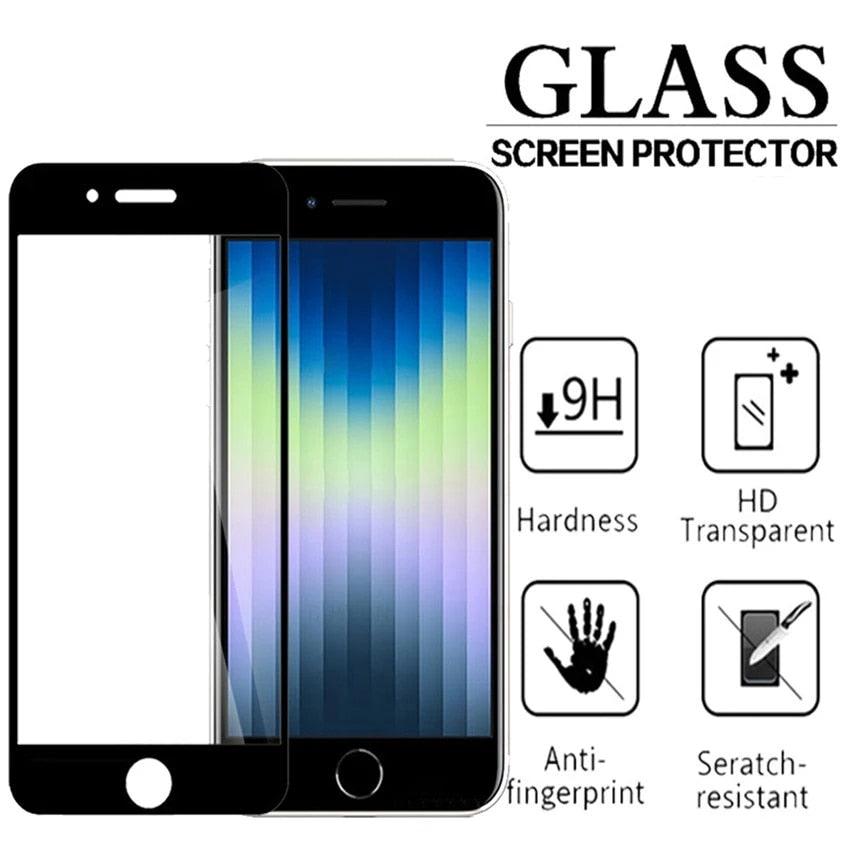 3PCS Full Cover Tempered Glass For iPhone SE  2022 2020 7 8 Plus Screen Protector Black Edge On iPhone SE3 SE2 Protective Glass Anti Fingerprint Film Screen Protector for iPhone