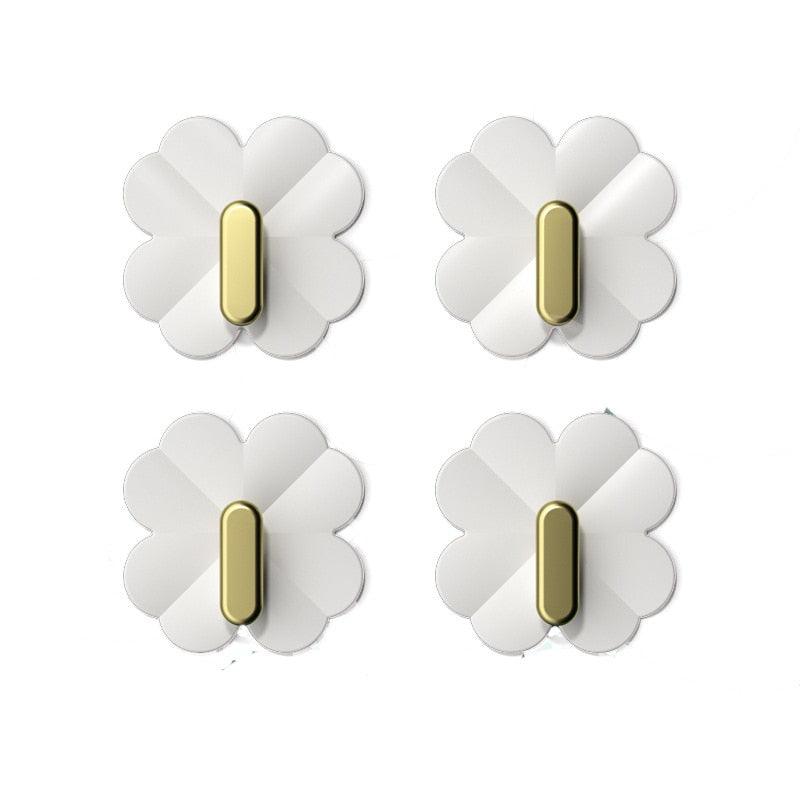 A Box of 4 Four-leaf Clover Hooks Punch-free Strong Sticky Bathroom Hook Light Luxury Household Wall Nail-free Key Storage Hook Cute Plastic Hooks Self-Adhesive Suitable Wall Bracket Self-Adhesive Hook Strong Adhesive Hanging on the Wall