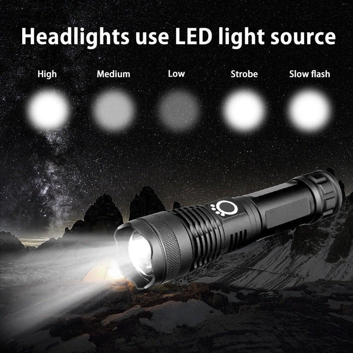 Adjustable Rechargeable Powerful Zoomable LED USB Flashlights High Lumens Powerful Tactical Waterproof Super Bright Flashlights Best For Camping Outdoor Hiking Running Riding - STEVVEX Lamp - 200, Flashlight, Gadget, lamp, LED Flashlight, LED Headlight, LED torchlight, Rechargeable Flashlight, Torchlight, Zoomable Flashlight - Stevvex.com