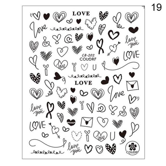 Alphabet Love Shaped  Pattern 3D Nail Stickers Slider Valentine Day Decals Foil For Love Nail Art Decoration Pop Art Nail Stickers Sexy Girl Designs Comics Water Transfer Decals Manicure Lips Nail Art Decorations Slider Nail Art Stickers