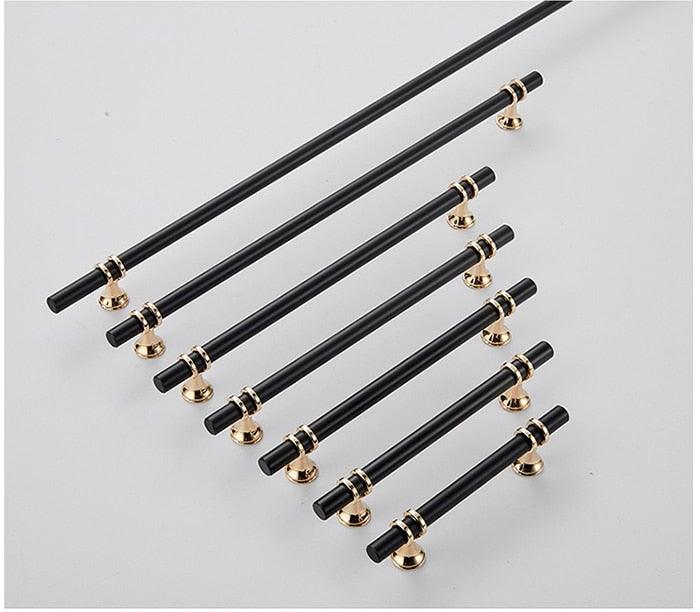 Aluminum Alloy Black Gold Door Handle Wardrobe Kitchen Cabinet Drawer Solid Handle Furniture Handle European Modern Hardware Modern Furniture Cupboard Door Drawer Handles