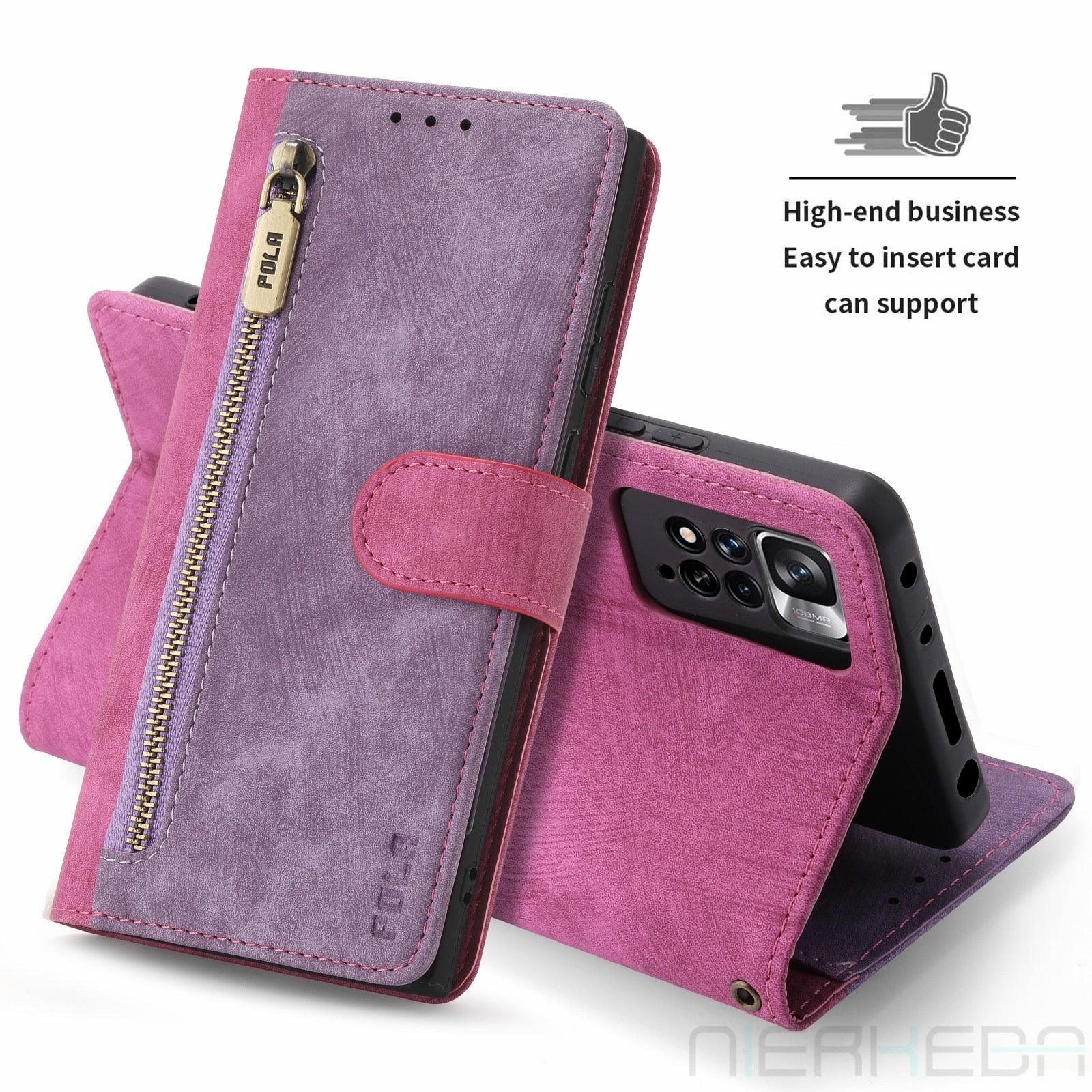 Anti-Theft Brush Leather Case For Redmi Note 11S 10S 9S 11 10 9 8 8T 7 Pro Max 10A 10C 9A 9C 9T 8A 7A Business Flip Wallet Cover Premium Soft PU Leather Flip Folio Wallet with Wrist Strap Card Slot Protective Case for Xiaomi