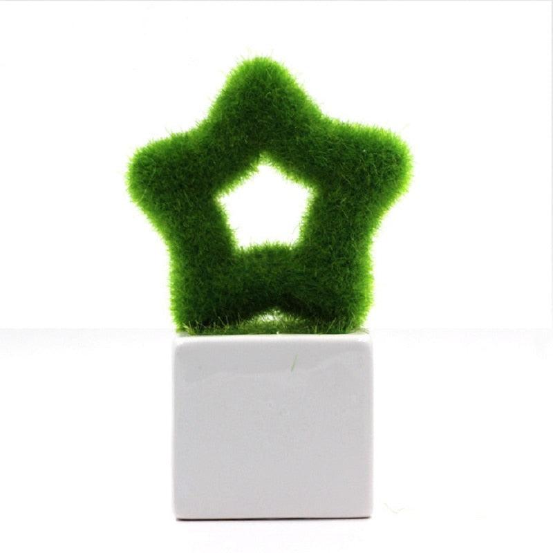 Artificial Lawn Simulation Grass Pile Simulation Flocking Love Star Bonsai Fake Flower Grass Ball For Home Decorations Ornaments Gifts