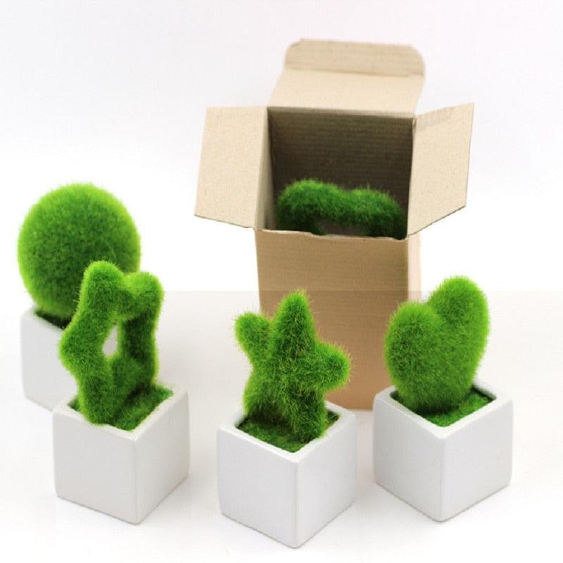 Artificial Lawn Simulation Grass Pile Simulation Flocking Love Star Bonsai Fake Flower Grass Ball For Home Decorations Ornaments Gifts