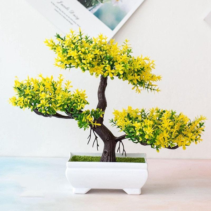 Artificial Small Tree Pot Fake Flowers Bonsai Potted Ornaments For Home Decoration Hotel Garden Decor Artificial Bonsai Tree Fake Greenery for Home Office Desk Wall Book Shelf Decor Room Decor