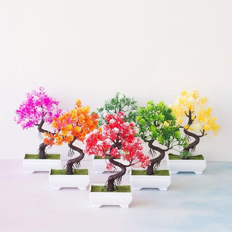Artificial Small Tree Pot Fake Flowers Bonsai Potted Ornaments For Home Decoration Hotel Garden Decor Artificial Bonsai Tree Fake Greenery for Home Office Desk Wall Book Shelf Decor Room Decor
