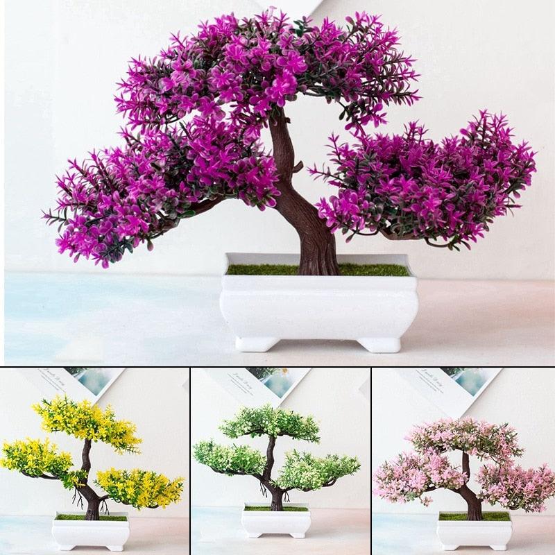 Artificial Small Tree Pot Fake Flowers Bonsai Potted Ornaments For Home Decoration Hotel Garden Decor Artificial Bonsai Tree Fake Greenery for Home Office Desk Wall Book Shelf Decor Room Decor
