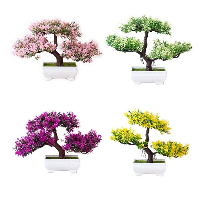Artificial Small Tree Pot Fake Flowers Bonsai Potted Ornaments For Home Decoration Hotel Garden Decor Artificial Bonsai Tree Fake Greenery for Home Office Desk Wall Book Shelf Decor Room Decor