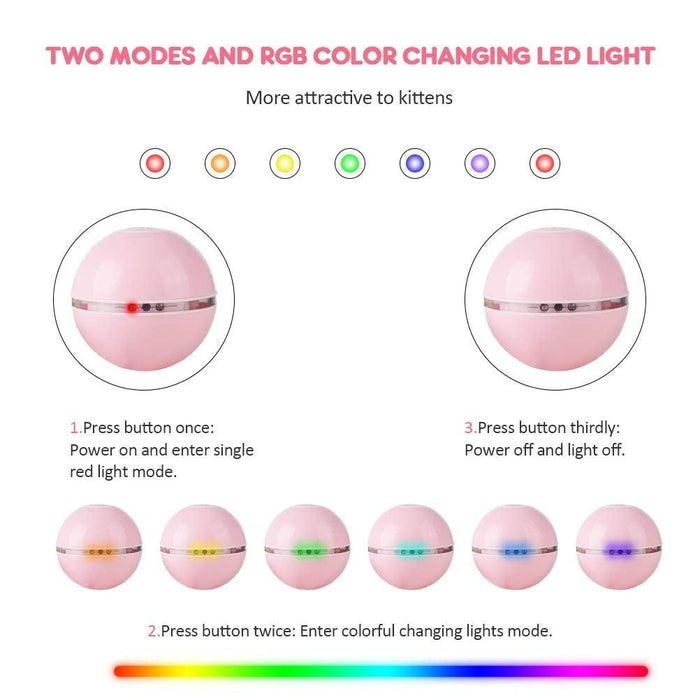 Automatic Smart Cat Toys Ball Interactive Catnip USB Rechargeable Self Rotating Colorful Led Feather Bells Toys for Cats Kitten Build-in Spinning Led Light Stimulate Hunting Instinct