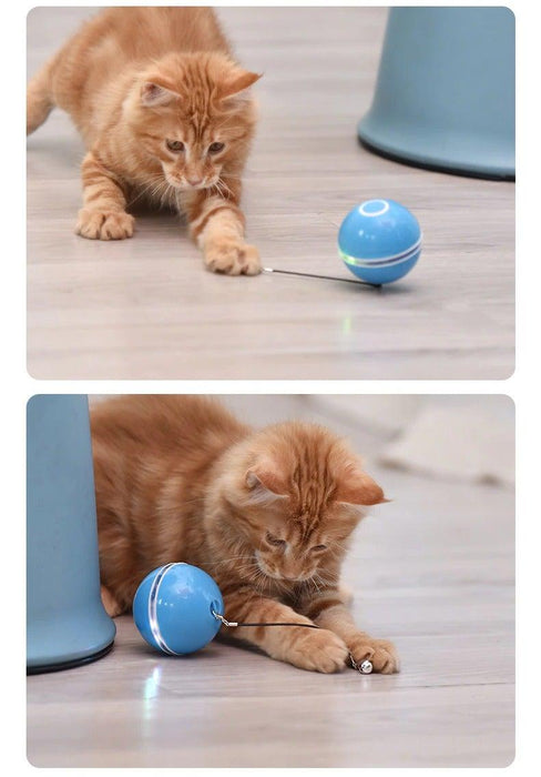 Automatic Smart Cat Toys Ball Interactive Catnip USB Rechargeable Self Rotating Colorful Led Feather Bells Toys for Cats Kitten Build-in Spinning Led Light Stimulate Hunting Instinct