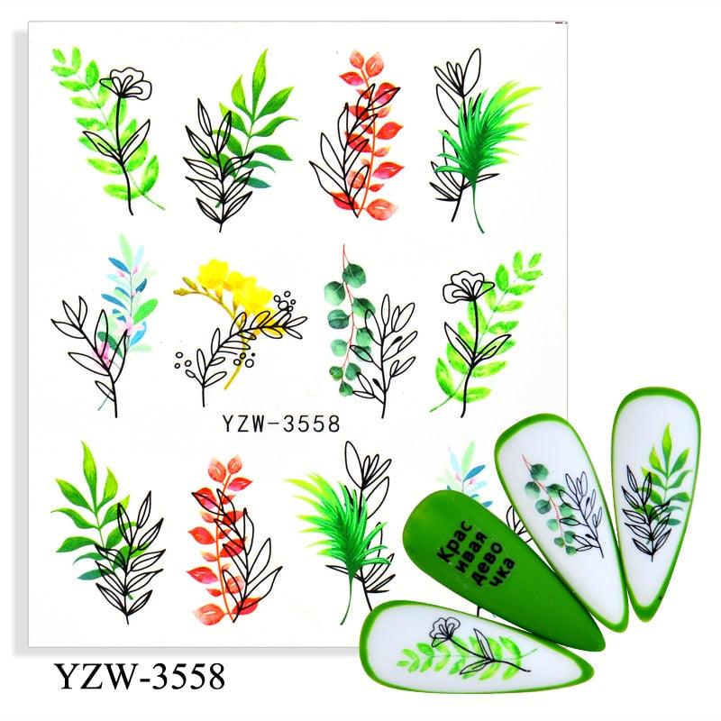 Autumn Simple Green Pink Pattern Water Nail Decal Sticker Flower Leaf Tree Winter Slider For Nail Art Manicuring Decoration Decals for Nail Art Decoration Including Hearts Stars Letters Bowknot Leaves Flowers Plants Fruits Butterflies