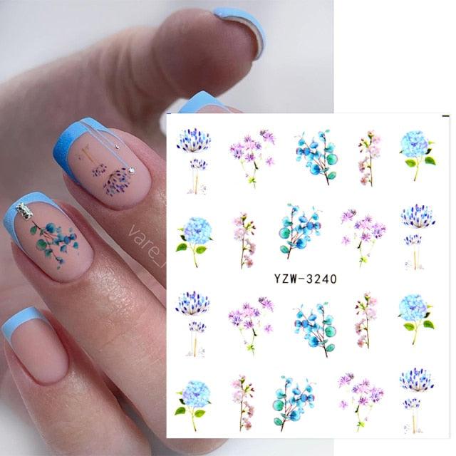 Autumn Simple Green Pink Pattern Water Nail Decal Sticker Flower Leaf Tree Winter Slider For Nail Art Manicuring Decoration Decals for Nail Art Decoration Including Hearts Stars Letters Bowknot Leaves Flowers Plants Fruits Butterflies